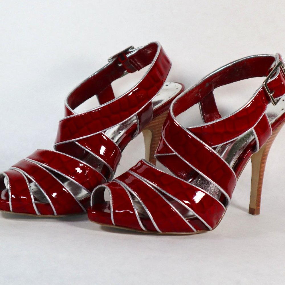 BCBGirls Red and Silver Leather Heels size 6 1/2 B